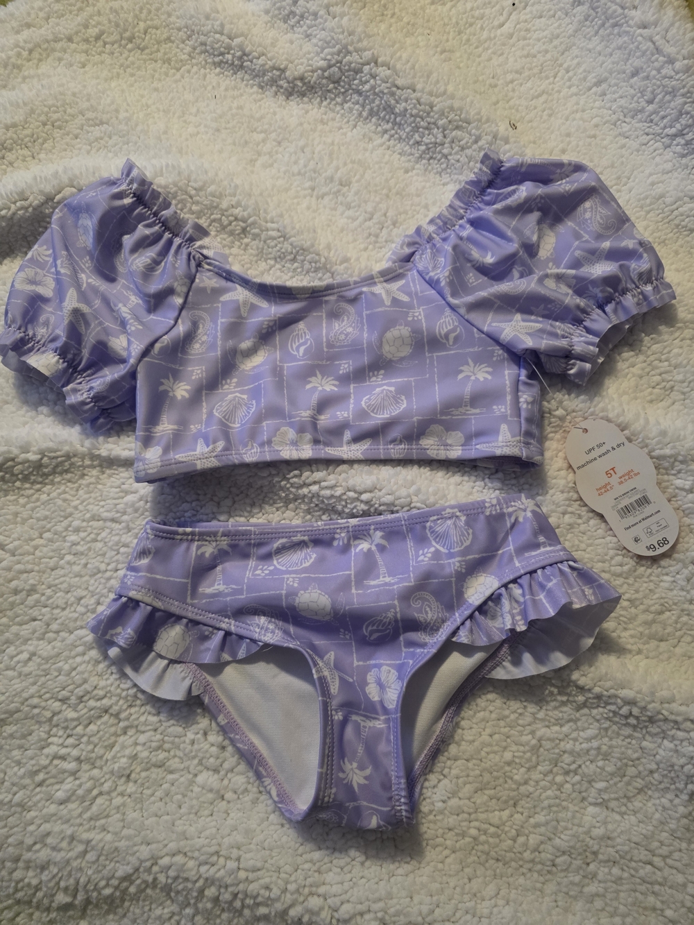 Lavender Seashell Two-Piece Girls Swim Set
